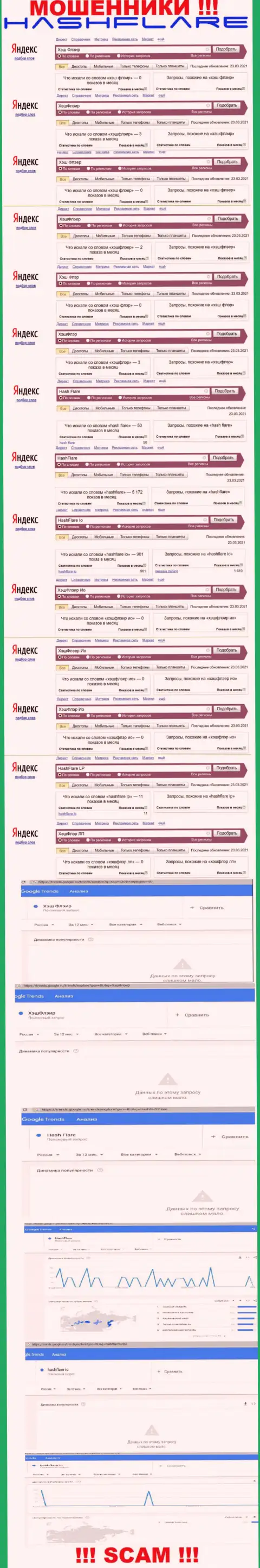 Число поисковых запросов в поисковиках всемирной internet сети по бренду мошенников ХэшФлэр
