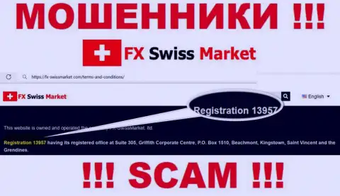 Как указано на официальном сайте мошенников FX-SwissMarket Com: 13957 - это их номер регистрации