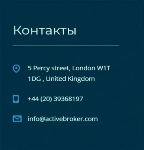 Адрес головного офиса ФОРЕКС дилинговой компании Актив Брокер, показанный на официальном сайте указанного дилера