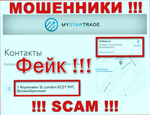 Избегайте совместного сотрудничества с компанией MyStarTrade Com - указанные интернет жулики указали левый адрес