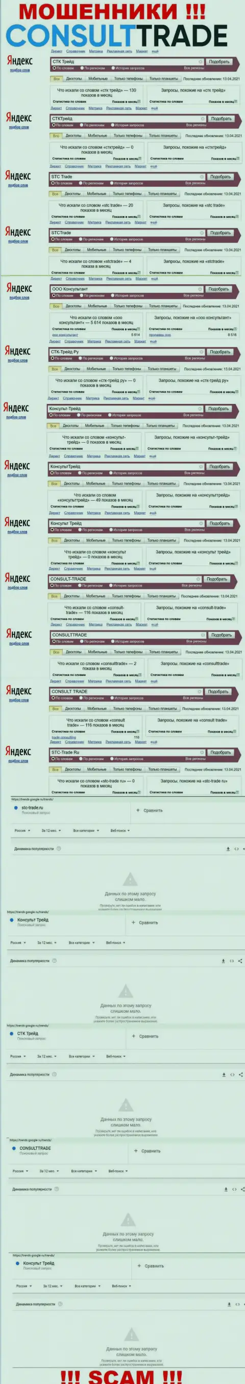 Скрин результата онлайн-запросов по противозаконно действующей организации CONSULT-TRADE