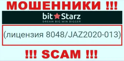 На web-ресурсе BitStarz размещена лицензия на осуществление деятельности, но это профессиональные мошенники - не верьте им