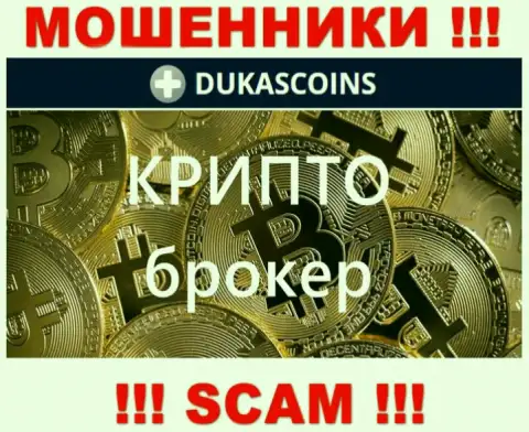 Сфера деятельности ворюг DukasCoin - это Crypto trading, но помните это разводилово !