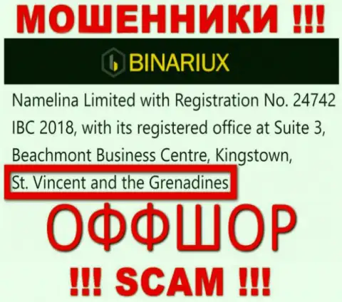 Бинариукс - это МОШЕННИКИ, которые официально зарегистрированы на территории - Saint Vincent and the Grenadines