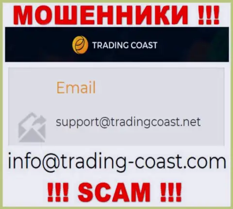 По различным вопросам к интернет-обманщикам Trading Coast, можете писать им на электронный адрес