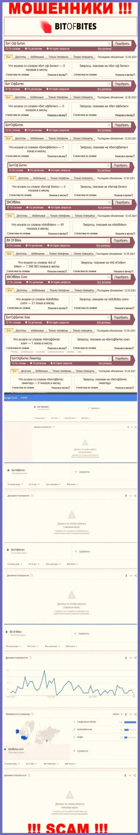 Количество брендовых поисковых запросов по мошенникам Bit Of Bites