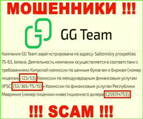 Рискованно доверять организации GG Team, хотя на информационном ресурсе и предоставлен ее номер лицензии