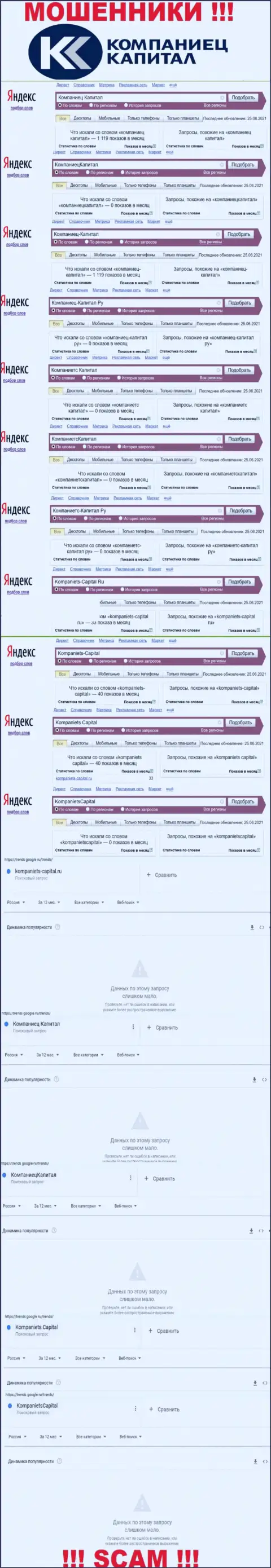 Поисковые запросы по интернет мошенникам Компаниец-Капитал