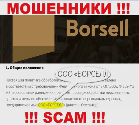 Махинаторы Borsell принадлежат юридическому лицу - ООО БОРСЕЛЛ