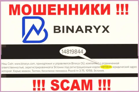 Binaryx не скрыли регистрационный номер: 14819844, да и для чего, обувать клиентов номер регистрации совсем не мешает