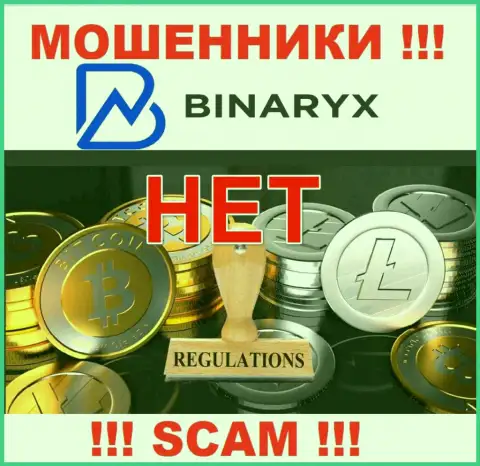 На сайте мошенников Binaryx OÜ нет информации о регуляторе - его просто-напросто нет