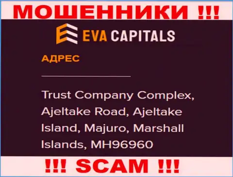 На сервисе Eva Capitals представлен оффшорный адрес конторы - Trust Company Complex, Ajeltake Road, Ajeltake Island, Majuro, Marshall Islands, MH96960, будьте крайне осторожны - это мошенники