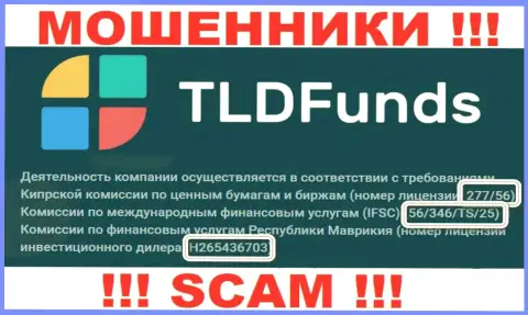 TLDFunds показали на веб-портале лицензию, но ее существование мошеннической их сути не меняет