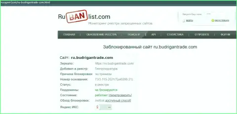 Веб-ресурс BudriganTrade в пределах РФ заблокирован Генпрокуратурой