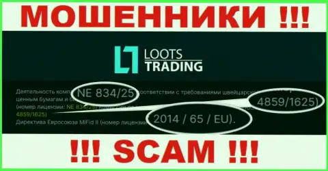 Не имейте дело с Loots Trading, зная их лицензию на осуществление деятельности, предложенную на сайте, Вы не убережете собственные денежные средства