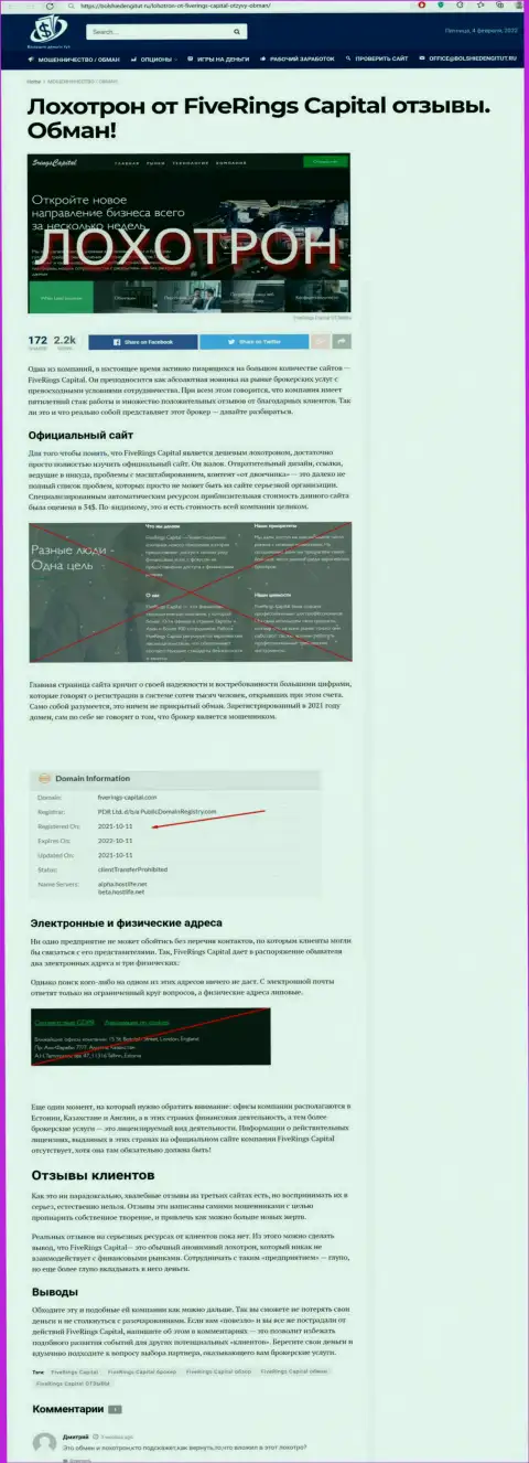Internet-сообщество не советует взаимодействовать с организацией FiveRings-Capital Com