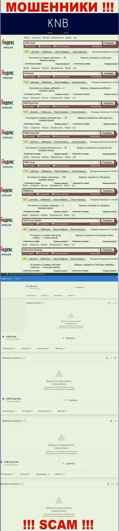 Скриншот статистики online-запросов по неправомерно действующей конторе КНБ Групп Лимитед