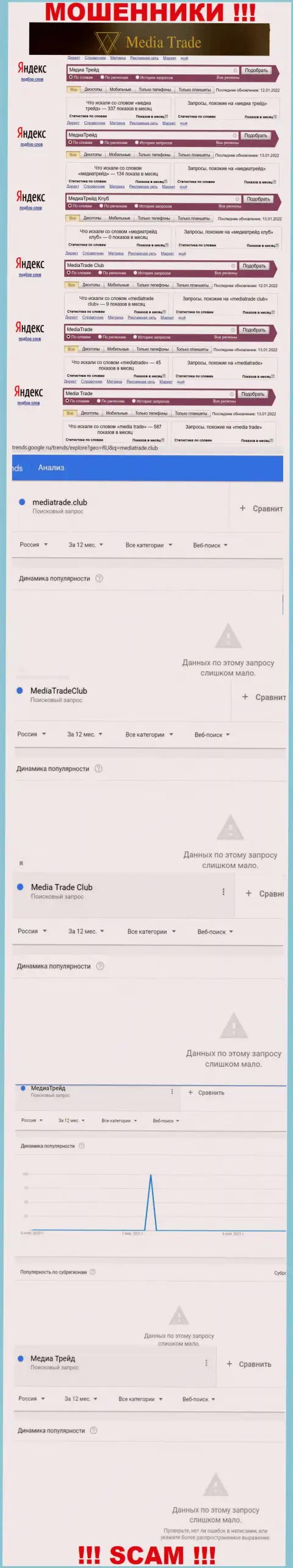 Статистические сведения поисков данных об internet кидалах MediaTrade Club