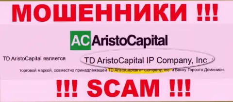 Юридическое лицо интернет-аферистов Aristo Capital - TD AristoCapital IP Company, Inc, данные с сайта мошенников