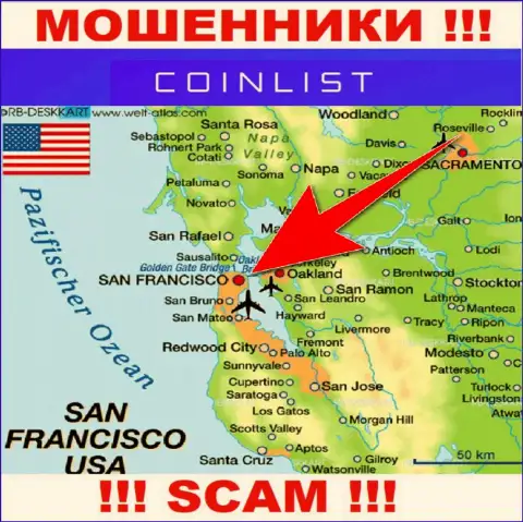 Юридическое место базирования КоинЛист на территории - San Francisco, USA