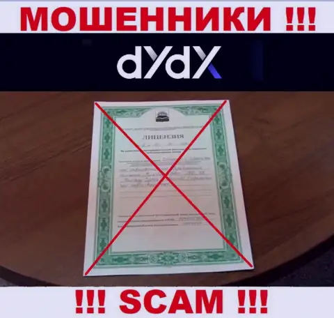 У конторы dYdX не предоставлены данные о их лицензии - это наглые мошенники !!!