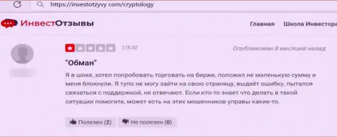 Плохой объективный отзыв о конторе Cryptology - это еще одни ВОРЫ !!! Очень опасно доверять им