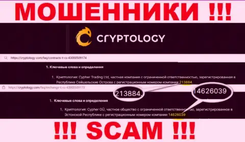 Cryptology Com оказалось имеют регистрационный номер - 213884