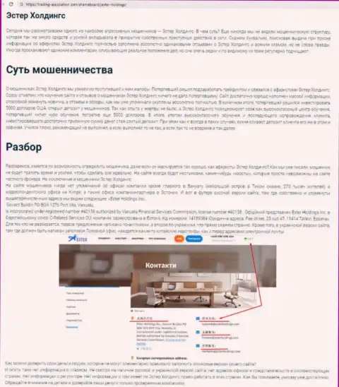 Обзор мошеннических действий конторы ЭстерХолдингс, проявившей себя, как обманщика