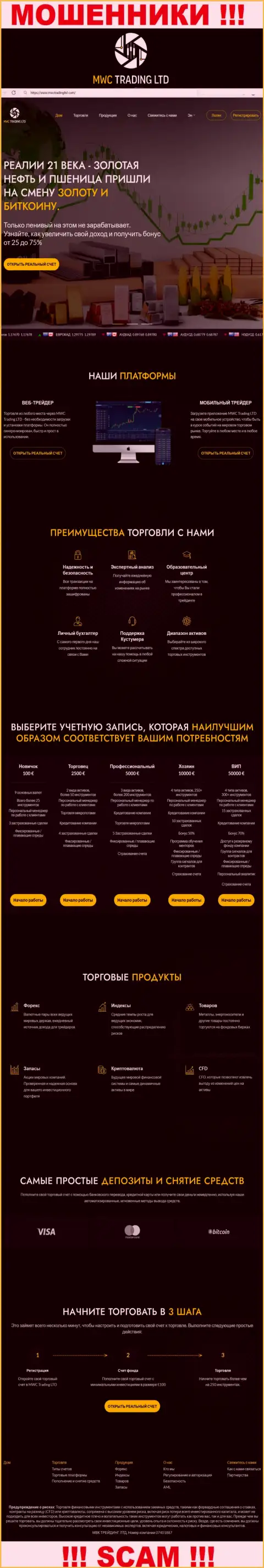 Скриншот официального web-ресурса незаконно действующей организации MWC Trading LTD