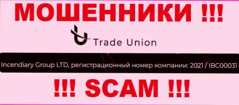 Регистрационный номер мошенников Trade Union, размещенный на их официальном сайте: 2021 / IBC00031