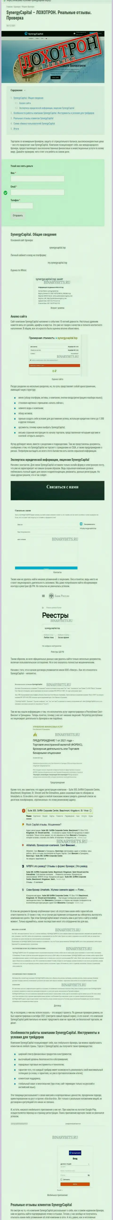 Обзор противозаконных деяний SynergyCapital с описанием показателей незаконных деяний