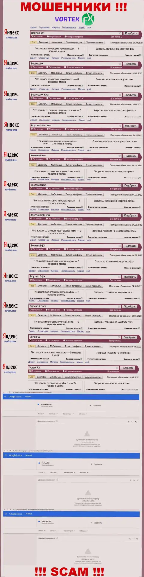 Статистика online запросов по бренду Vortex FX в интернет сети