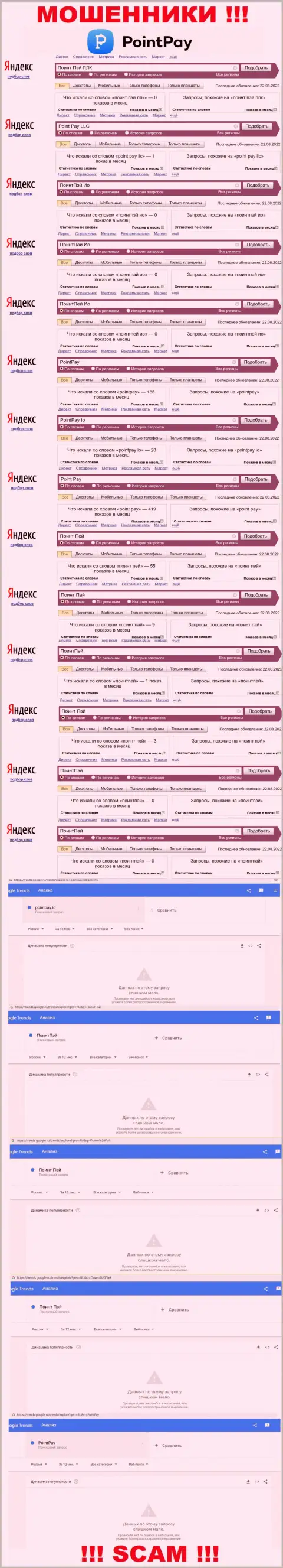 Статистические данные числа обзоров сведений о мошенниках Поинт Пэй ЛЛК в сети