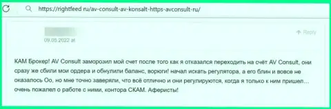 Недоброжелательный отзыв о организации АВКонсалт - это циничные internet-воры