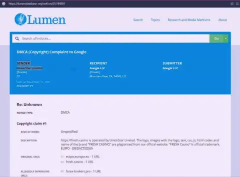 Жалоба на информационный портал Forex-Brokers.Pro, опубликовавший обзорный материал о мошенниках Fresh Casino