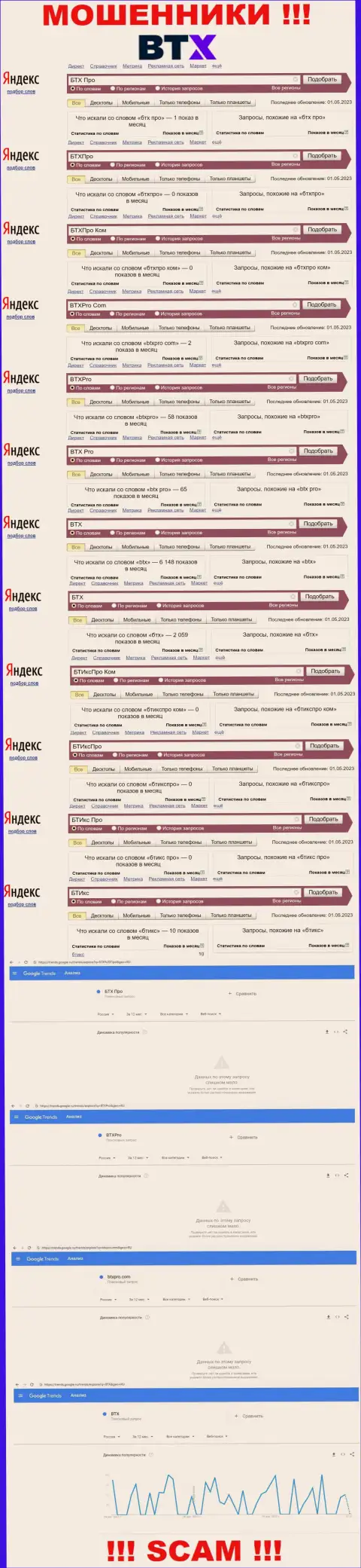Сколько раз пользователи глобальной сети интернет пытались найти информацию о мошенниках БТХ Про ?