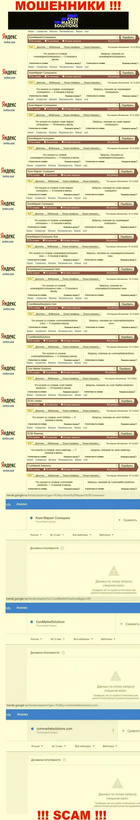 Число поисковых запросов в сети internet по бренду воров КоинМаркетСолюшионс