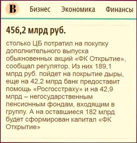Как сказано в газете Ведомости, почти что пол трлн. рублей потрачено на спасение от разорения ФГ Открытие